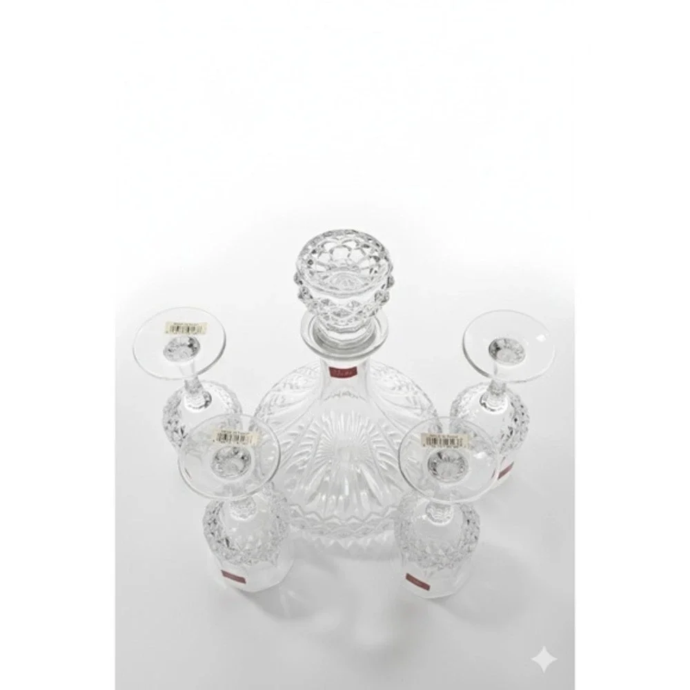 Cristal d'Arques Longchamp Crystal Decanter‎ Set with 4 Wine Glasses in Box